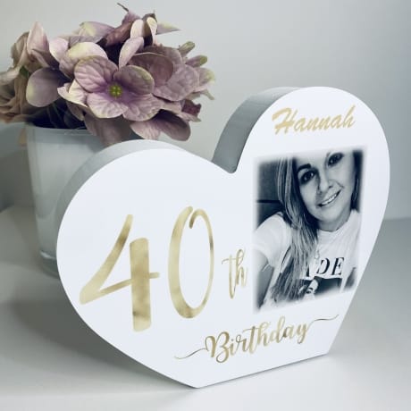 Personalised White Wooden Heart -40 Gold    
