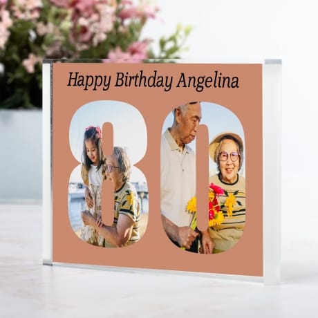 Personalised Photo Block  Gift - 80 Birthday