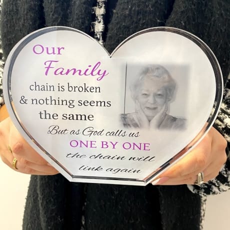 Personalised Acrylic Heart Photo Block - Our family chain 