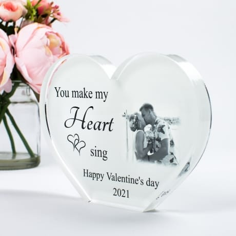Valentine Personalised Acrylic Heart Photo Block -Heart sing