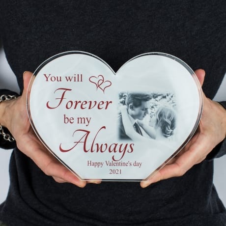Valentine Personalised Acrylic Heart Photo Block -Forever be my Always