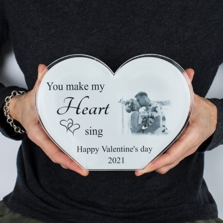 Valentine Personalised Acrylic Heart Photo Block -Heart sing