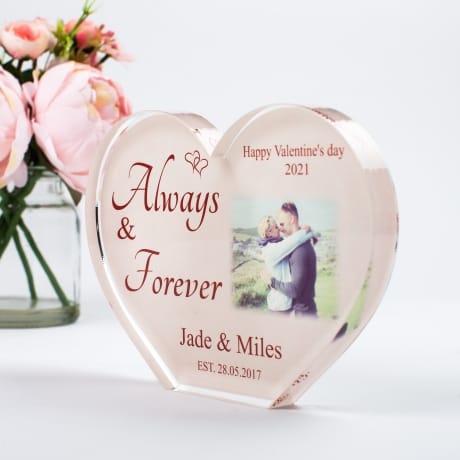 Valentine Personalised Acrylic Heart Photo Block -Always & Forever