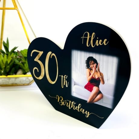 Personalised Black Wooden Heart -30 Gold   
