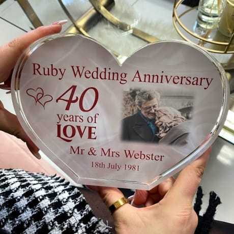 Personalised Acrylic Heart Photo Block -  Ruby Anniversary 