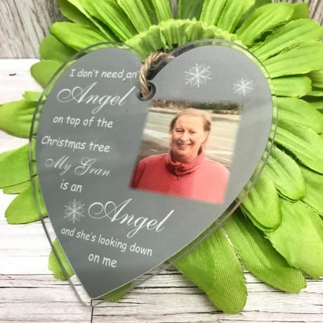 Personalised remembrance Christmas Angel heart