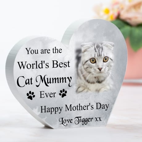 Mother's day Wooden Heart - Cat Mummy