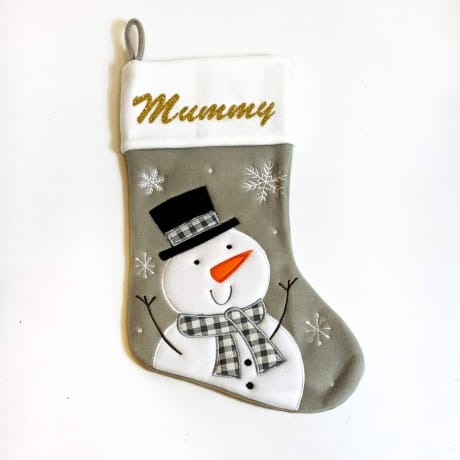 Glitter Name Grey Snowman Stocking  
