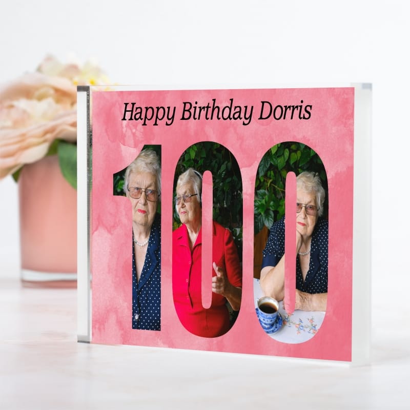 Personalised Photo Block  Gift - 100 Birthday