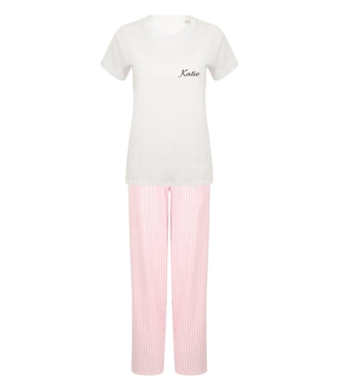 Personalised ladies pink and white pyjama set 