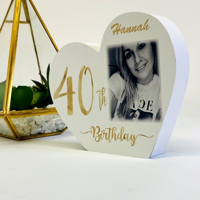 Personalised White Wooden Heart -40 Gold    
