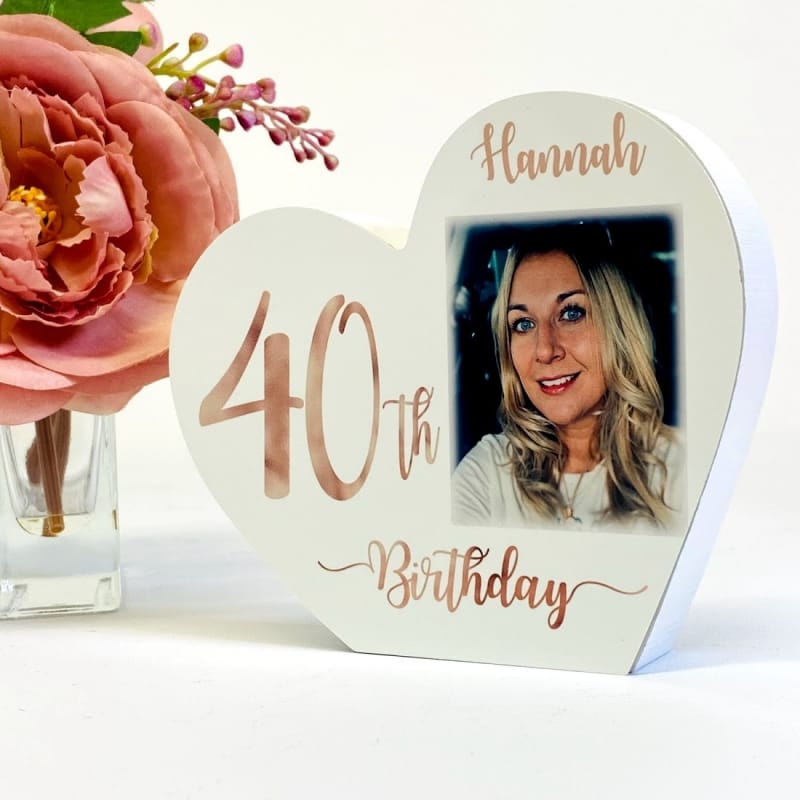 Personalised White Wooden Heart -40 Rose Gold 