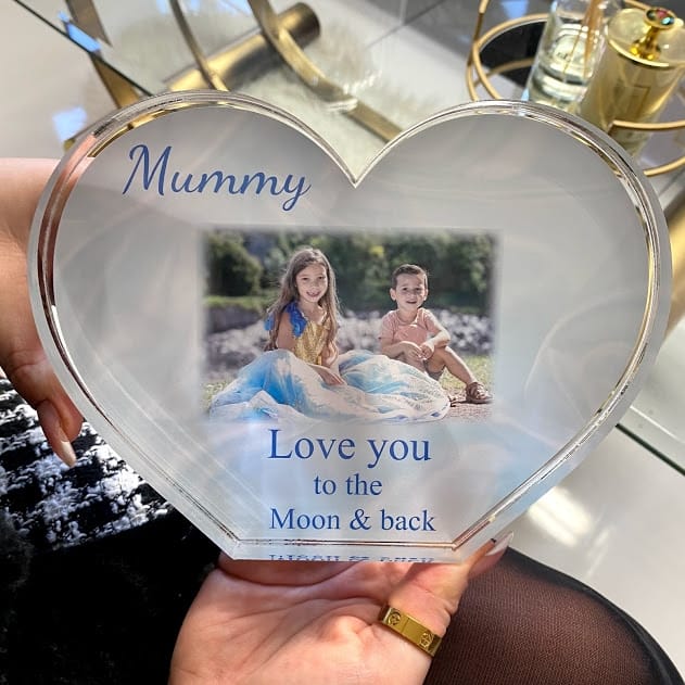 Personalised Acrylic Heart Photo Block - Moon & back
