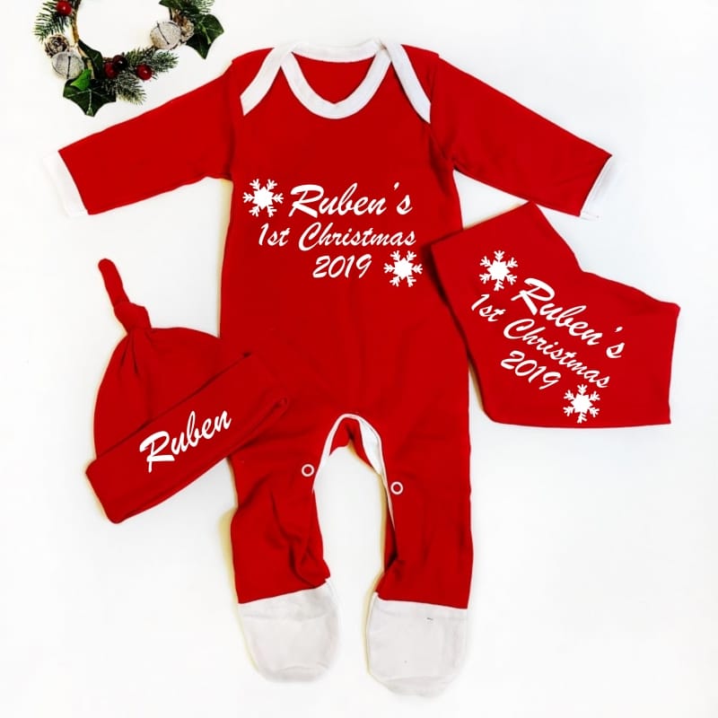 PERSONALISED First Christmas Baby Grow Baby Romper First Xmas Girls Boys Baby 3