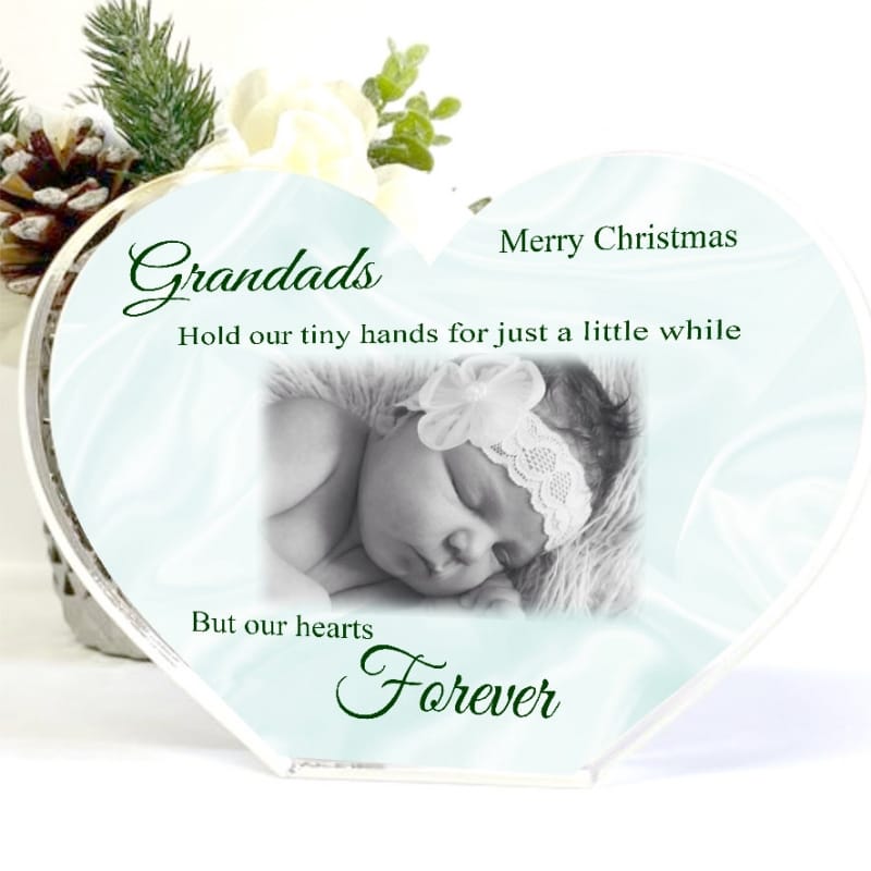 Acrylic Heart Grandad Christmas Photo Block - tiny hands 