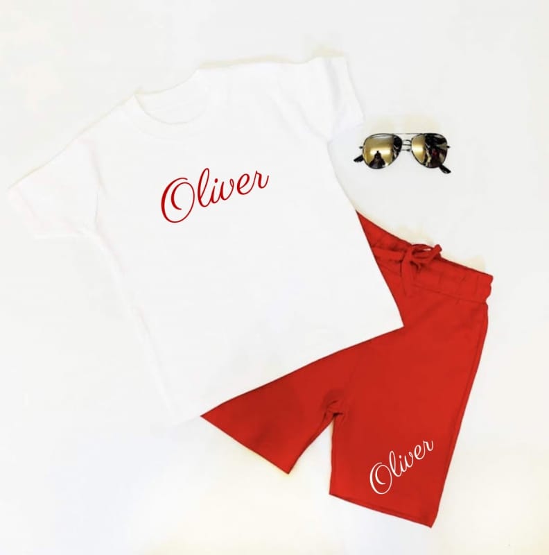 Personalised short set - White & Red