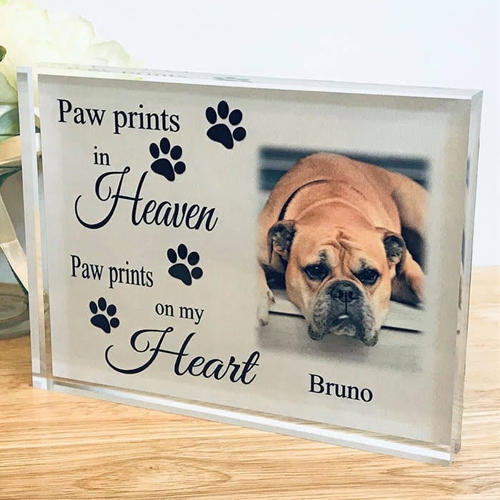 Paw prints in heaven personalised photo block