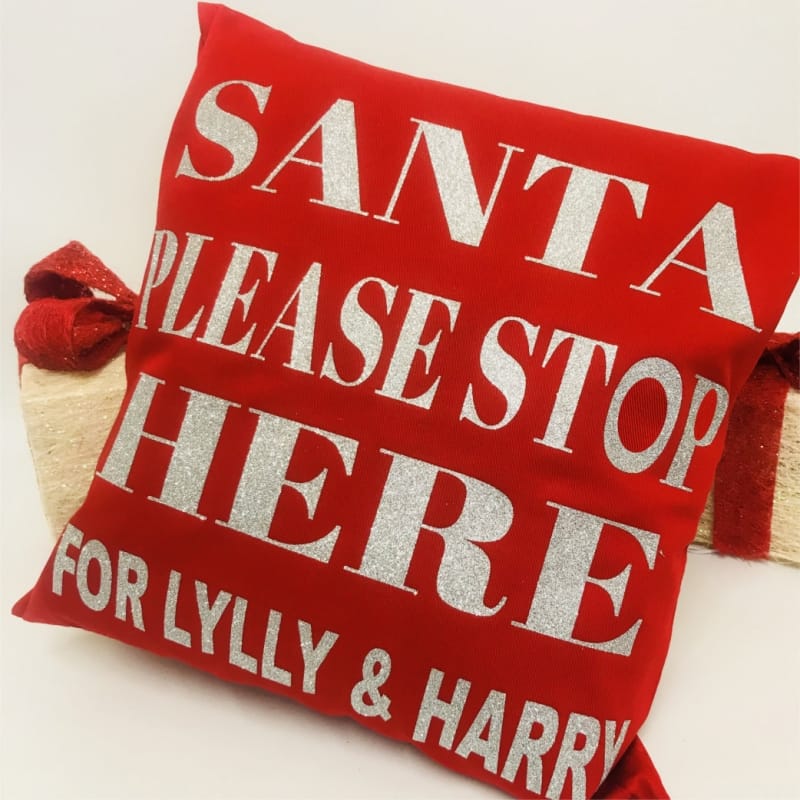 Personalised Christmas Cushion - Santa please stop here
