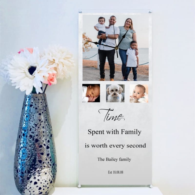 Giant picture clock, time spent with family quote