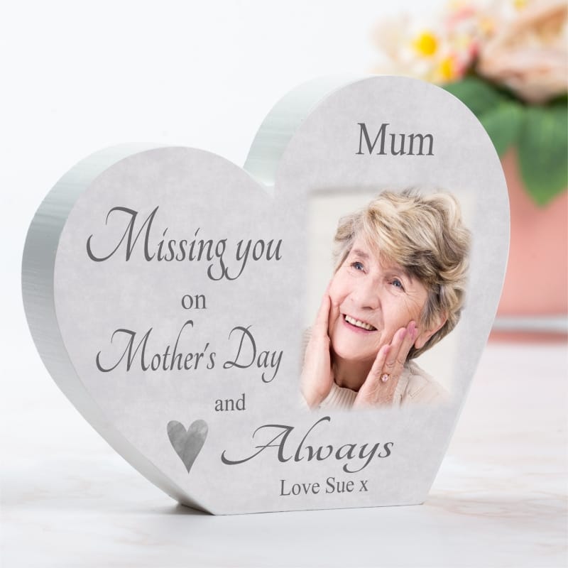 Missing you on Mother's day Wooden Heart Block