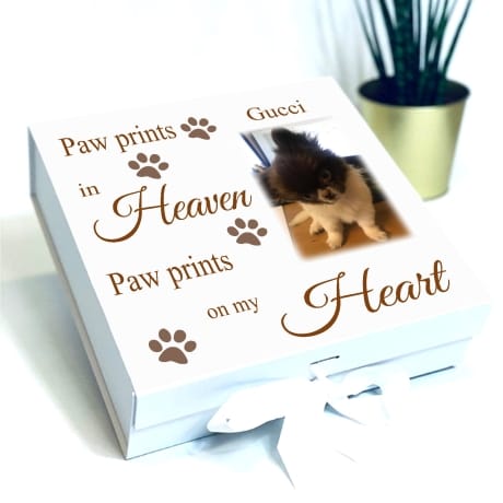 Personalised Pet Remembrance Box - Paw prints in heaven 
