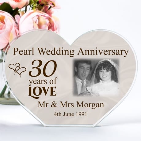 Personalised Acrylic Heart Photo Block - Pearl Anniversary 