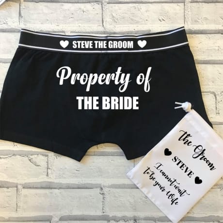 Property of the Bride personalised wedding day boxers